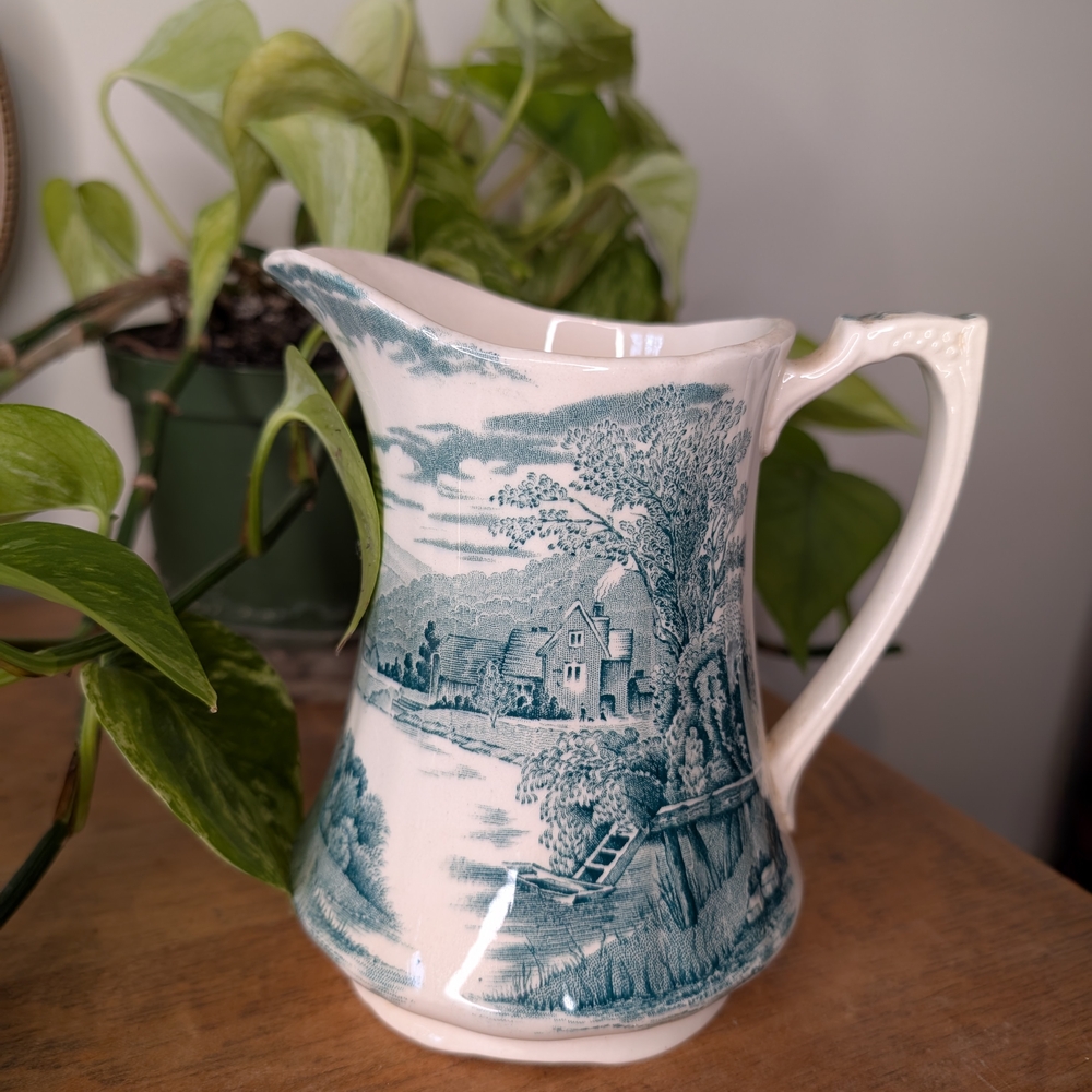 Elegant Blue and White Ceramic Pitcher